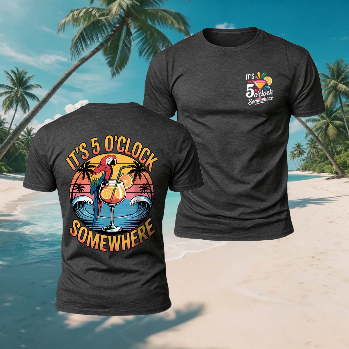 Parrot Drinking Fun Print Beach Casual Breathable Tee