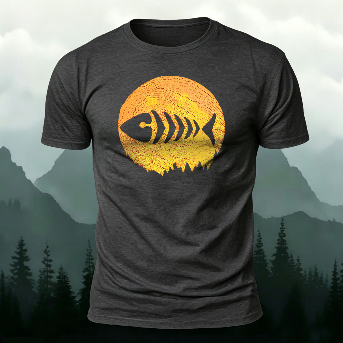 Herringbone Pattern Print Casual Skin-friendly T-Shirt Dark Grey