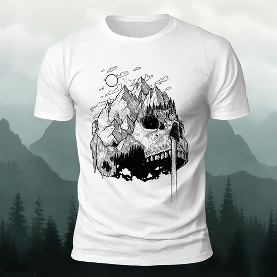 Creative Mountain-Shaped Skull Skin-Friendly T-Shirt White