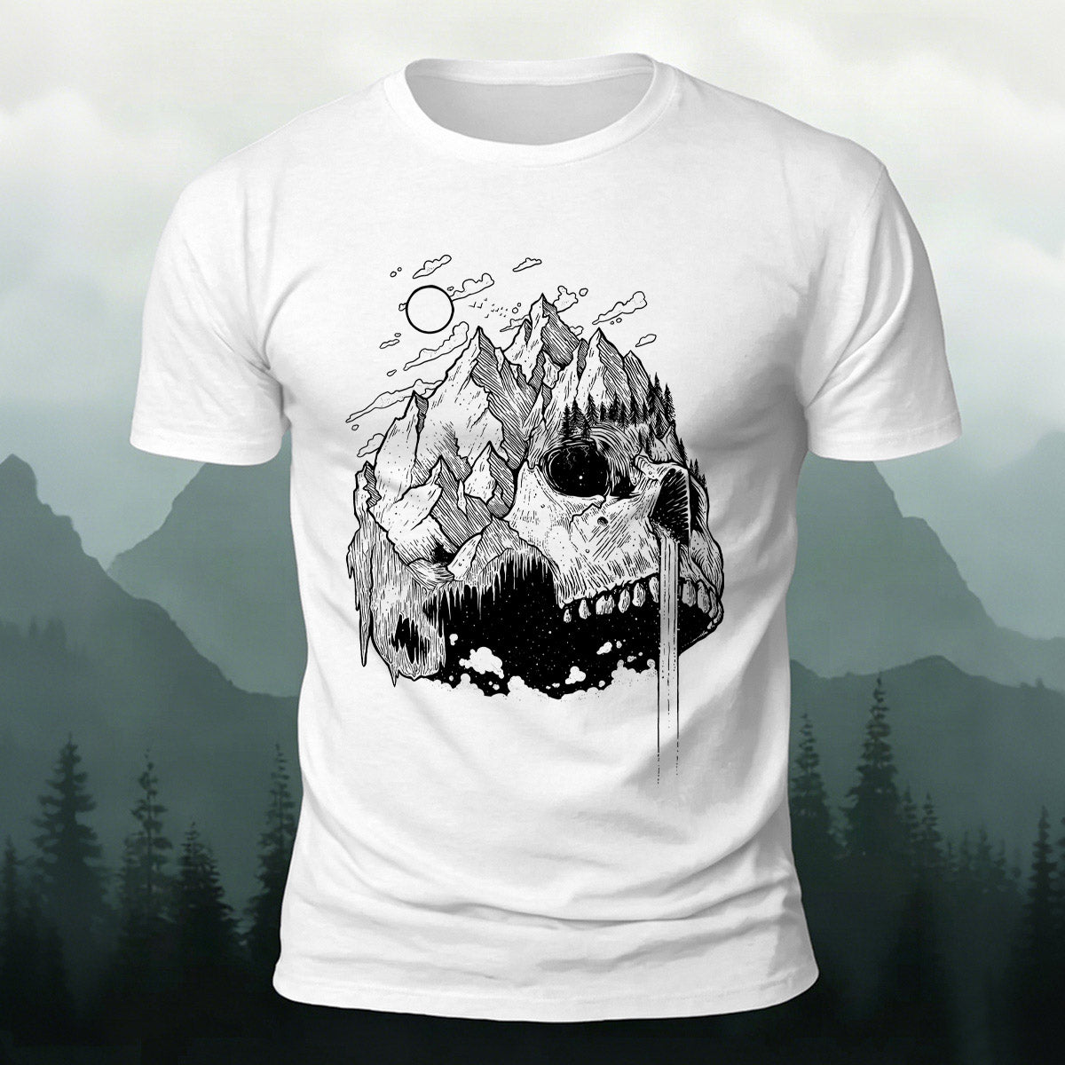 Creative Mountain-Shaped Skull Skin-Friendly T-Shirt White