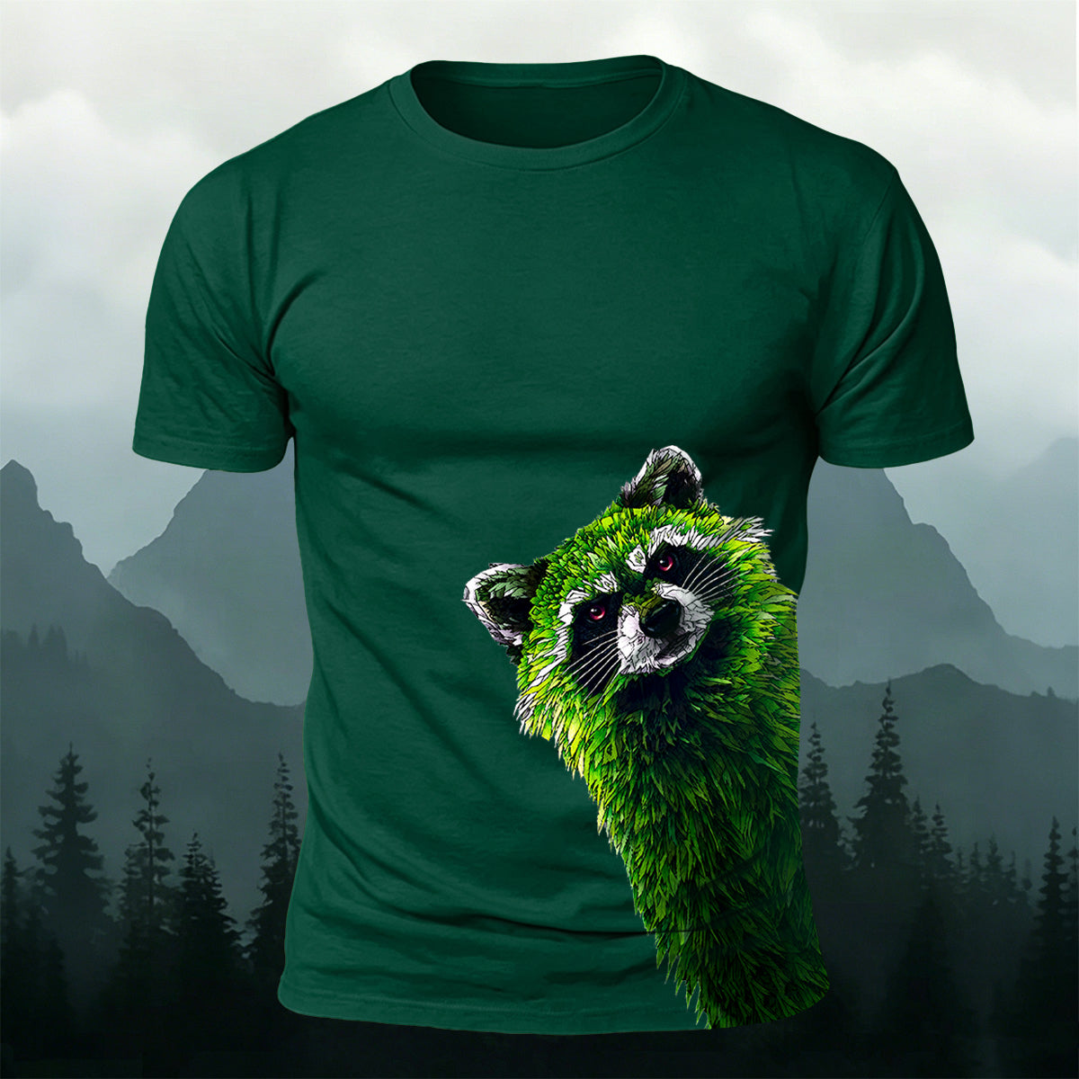 Raccoon Peeking Through the Trees Print Versatile Outdoor Tee