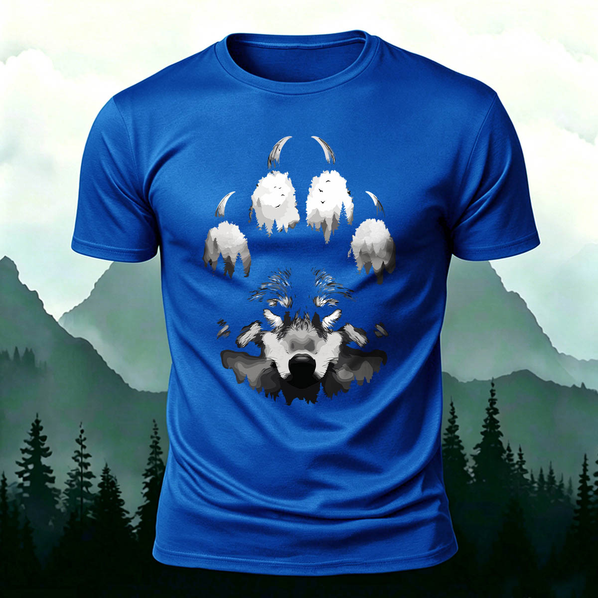 Creative Wolf Claw and Wolf Head Print  Cotton T-Shirt