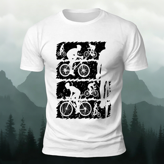 Mountain Bike Print Outdoor Style Soft Cotton T-Shirt White
