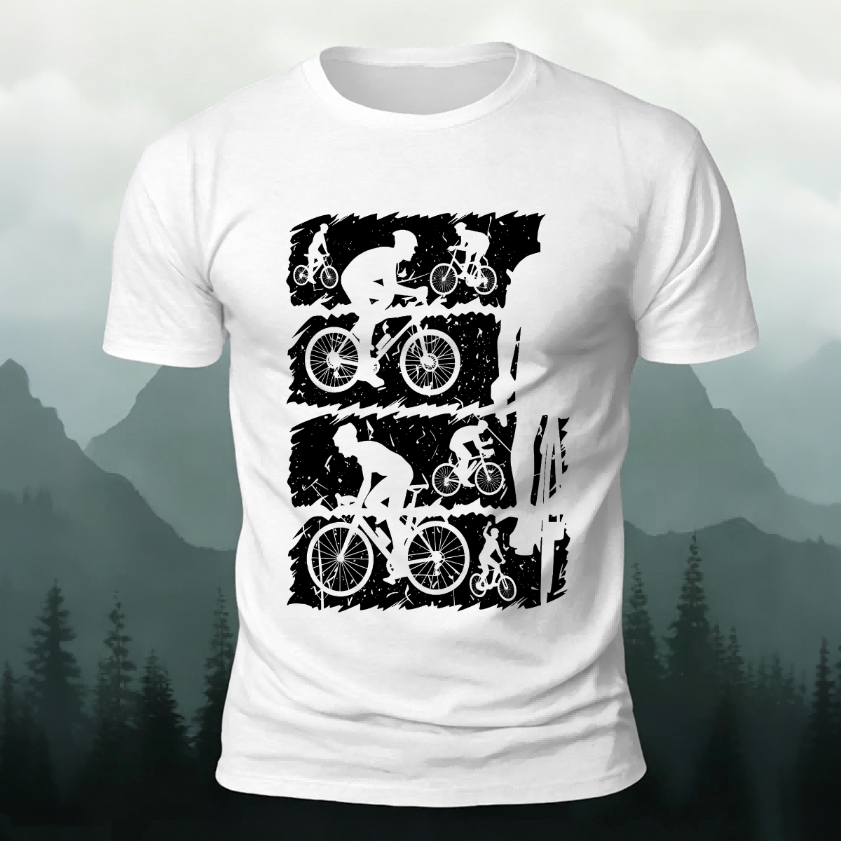 Mountain Bike Print Outdoor Style Soft Cotton T-Shirt White