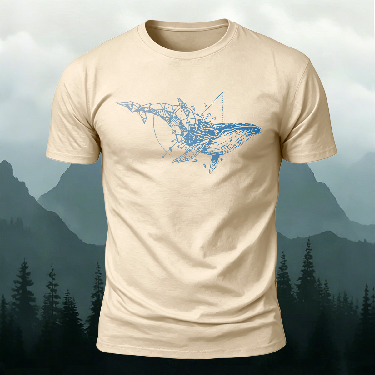 Whale-Print Design Casual 100% Cotton T-Shirt
