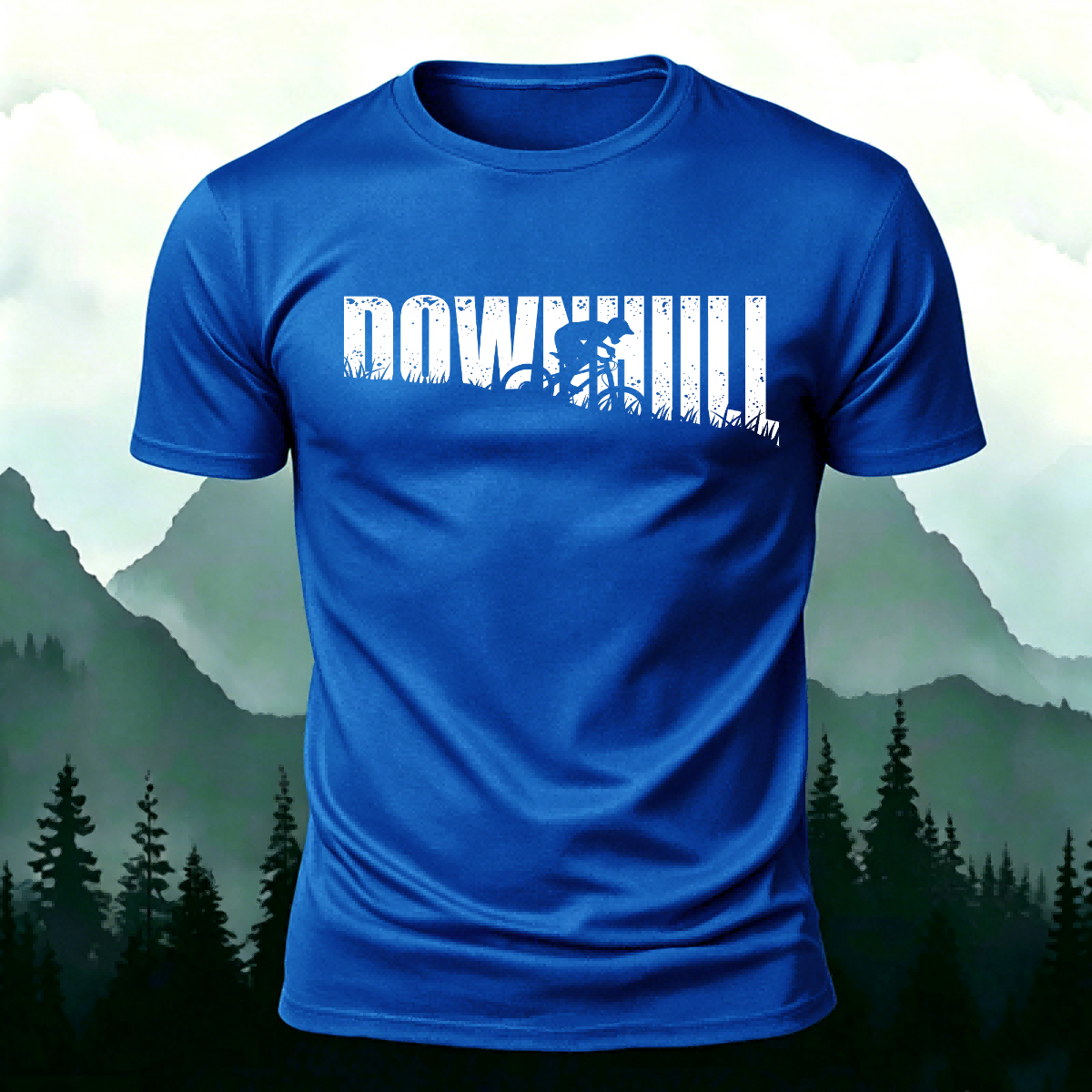 Minimalist Cycling Print Breathable Material Casual T-Shirt Blue