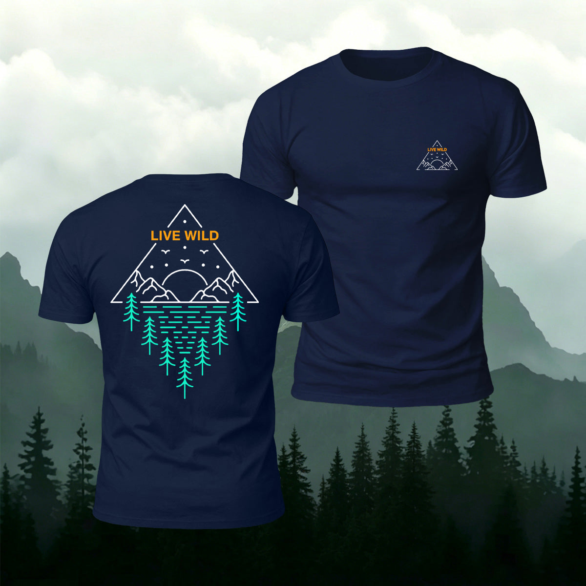 Outdoor Pattern Minimalist Trendy Premium Cotton Tee Navy