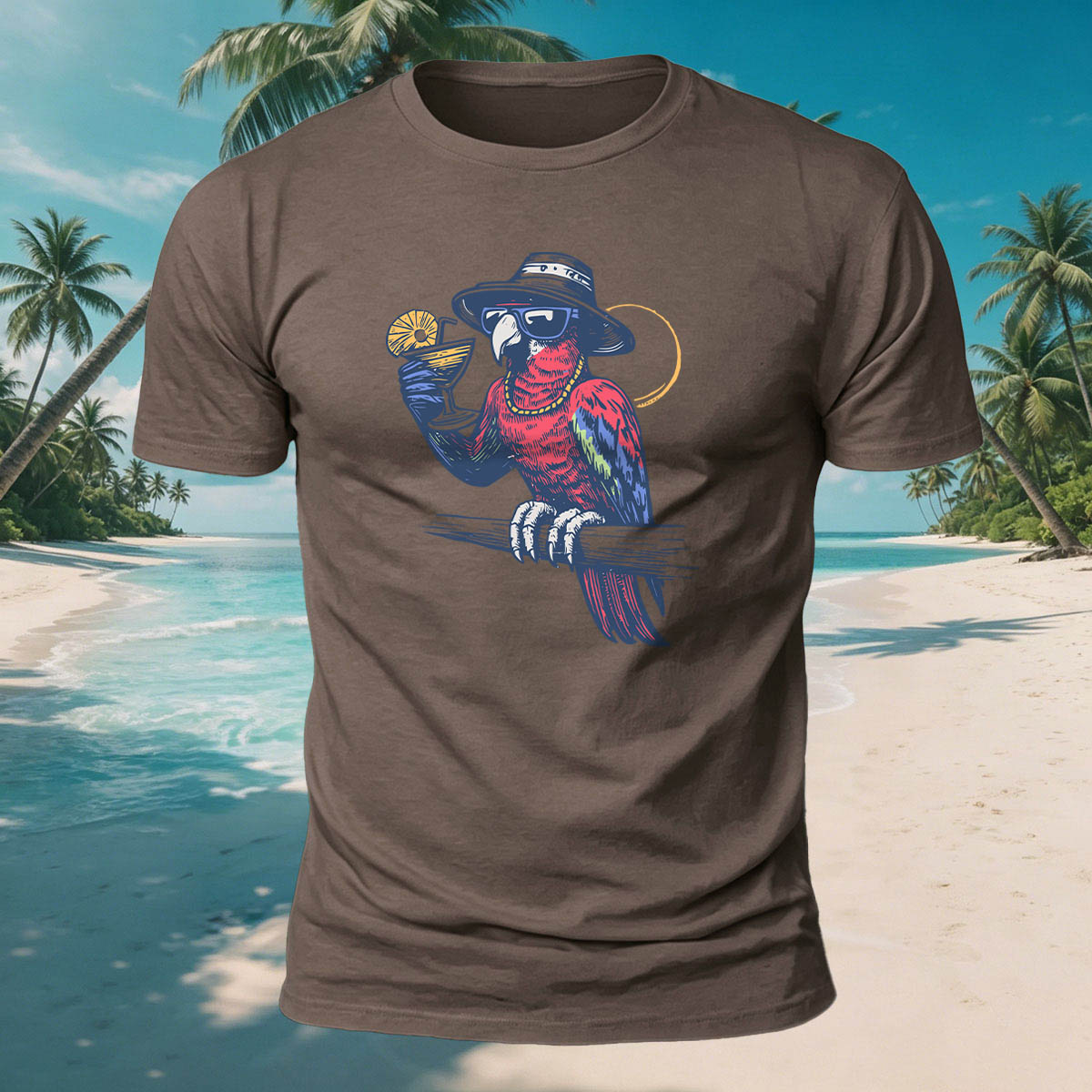 A Drink and Relax Bird Print Versatile Cotton T-Shirt