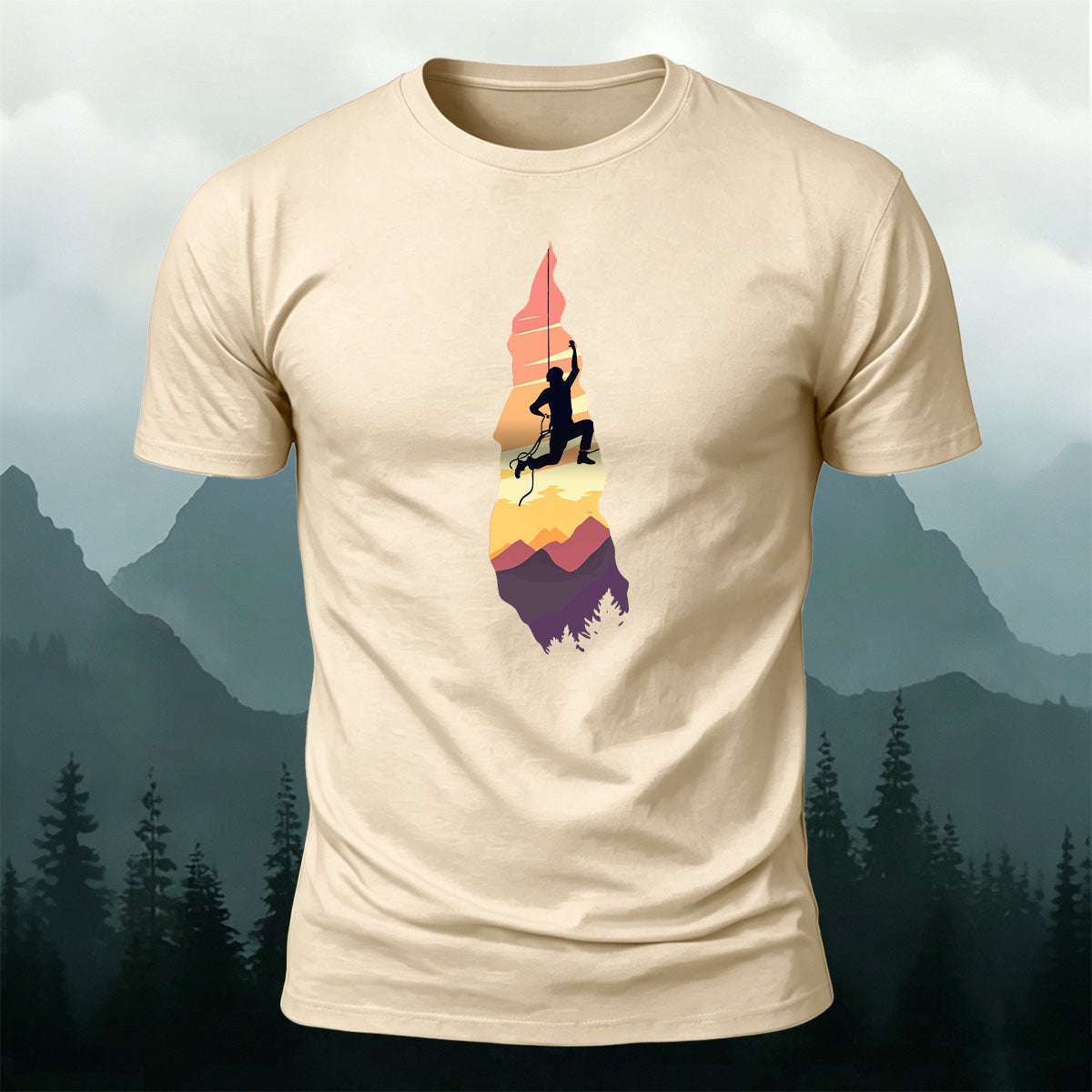 Outdoor Rock Climbing Art Print Casual Cotton T-Shirt