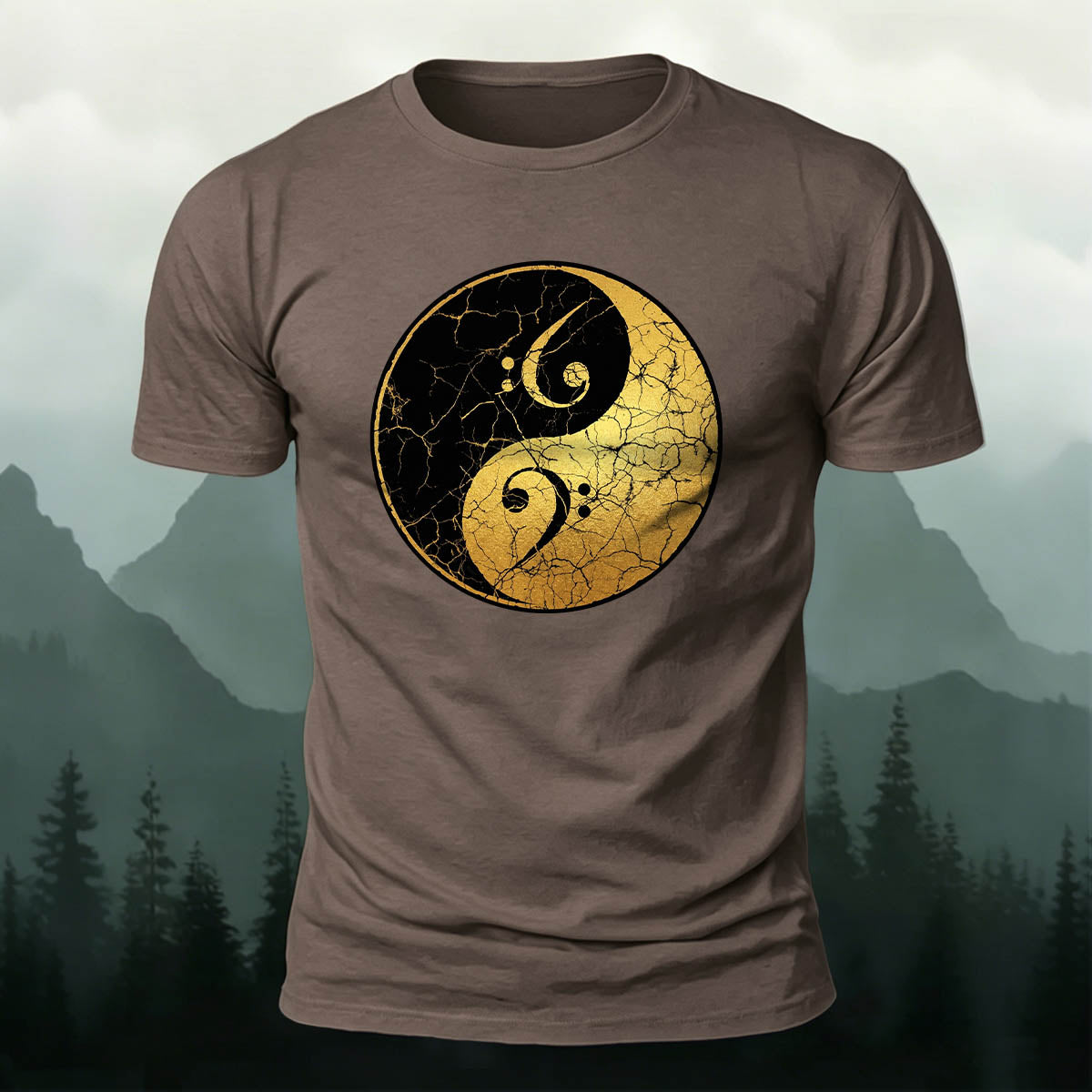 Musician Yin-Yang Symbol Print Casual Cotton T-Shirt