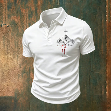 Minimalist Stylish Mountain Cross Graphic Polo Shirt