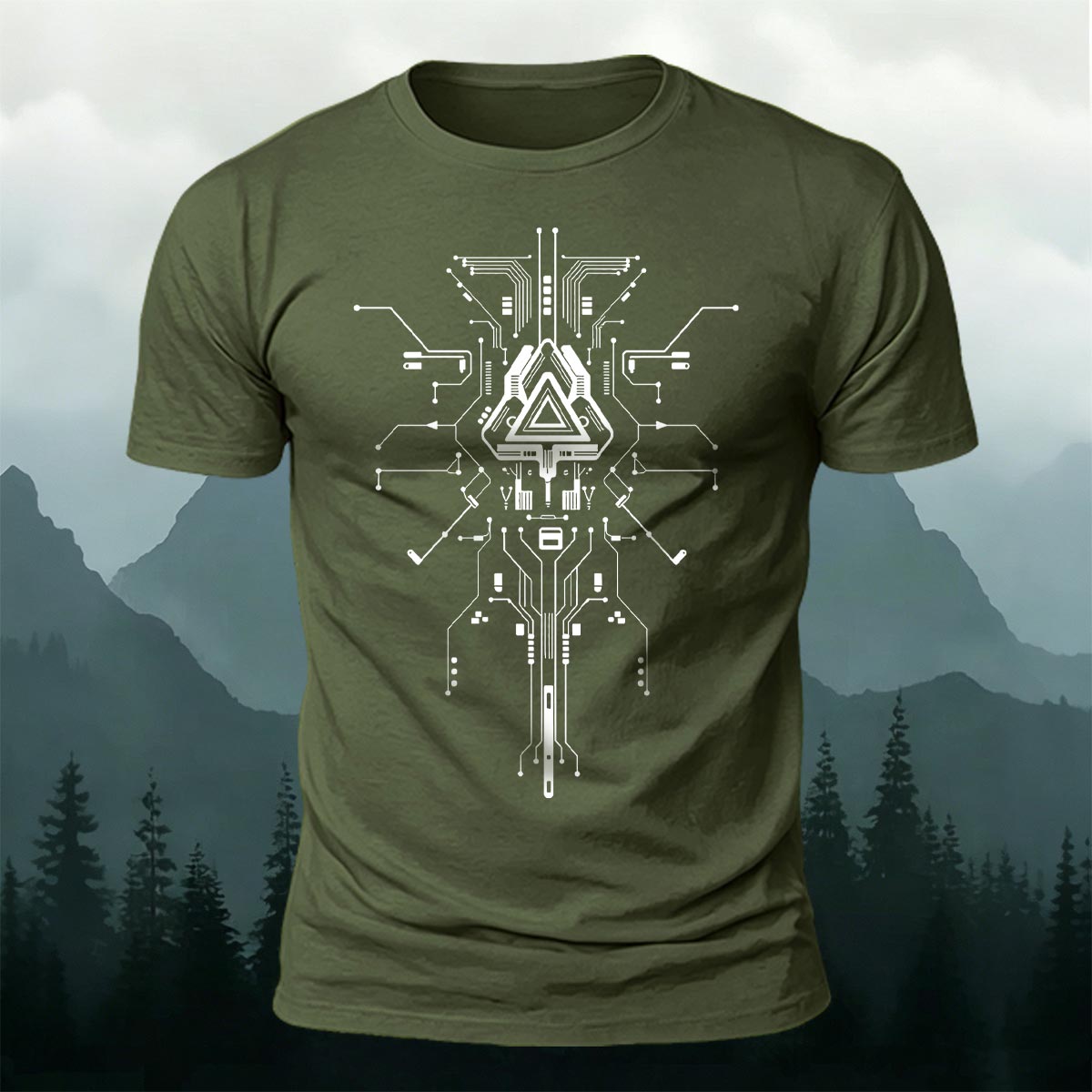 Mechanical Print Casual Combed Cotton T-Shirt