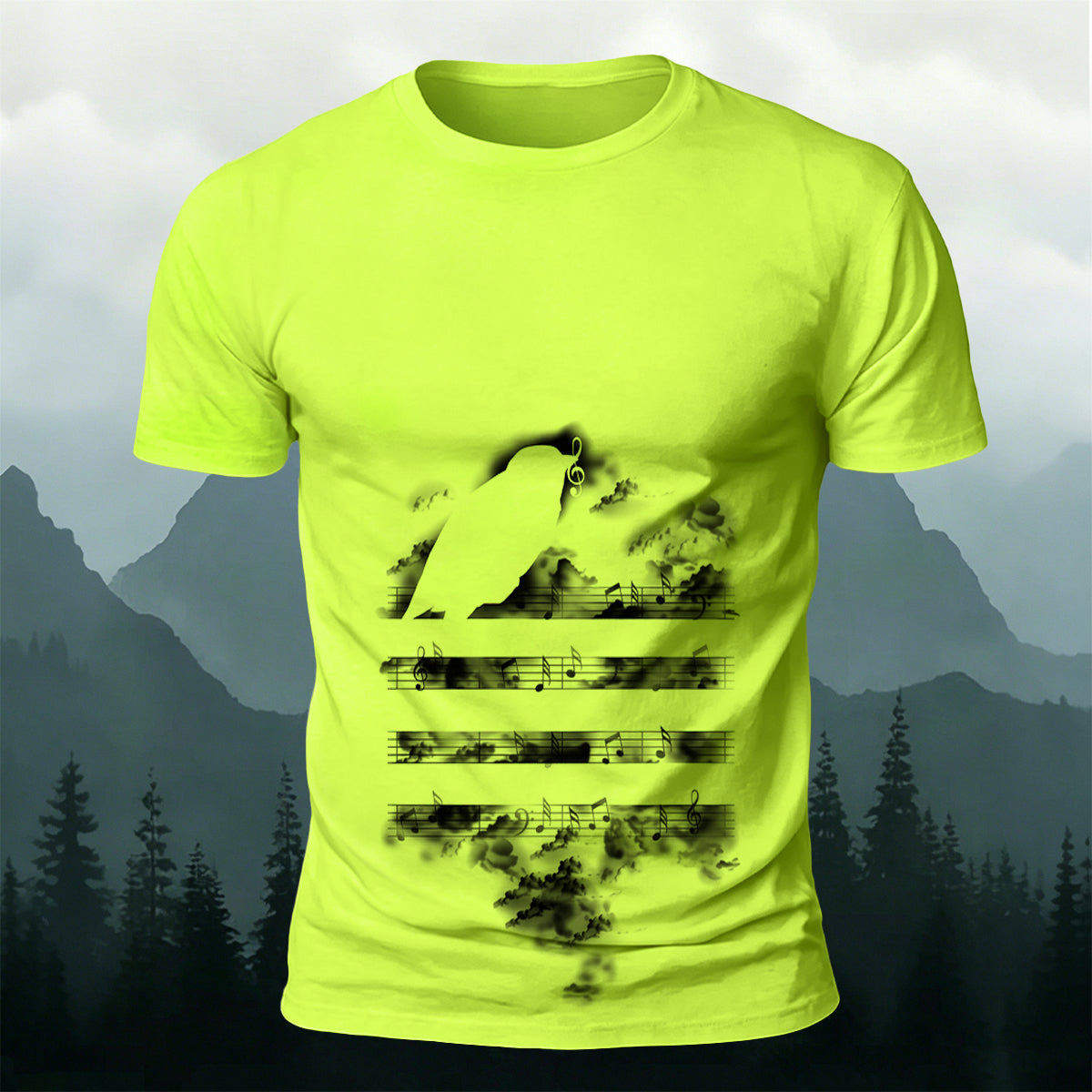 Sheet Music Bird Print Casual Breathable T-Shirt