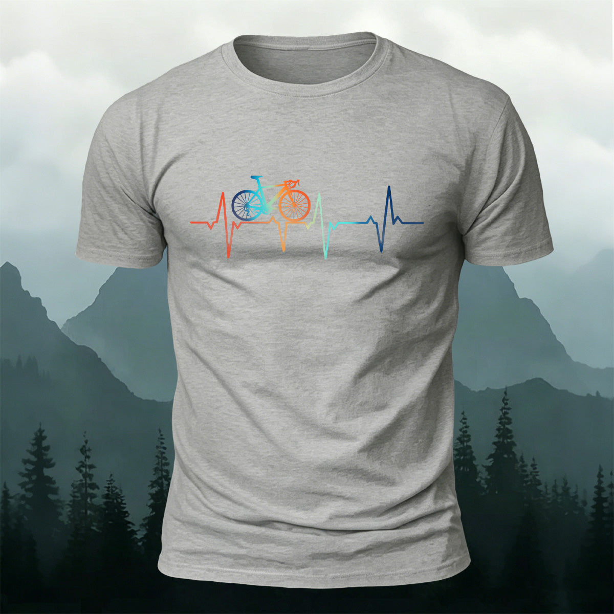 Bicycle Color Print Natural Soft-touch Feel T-Shirt Grey