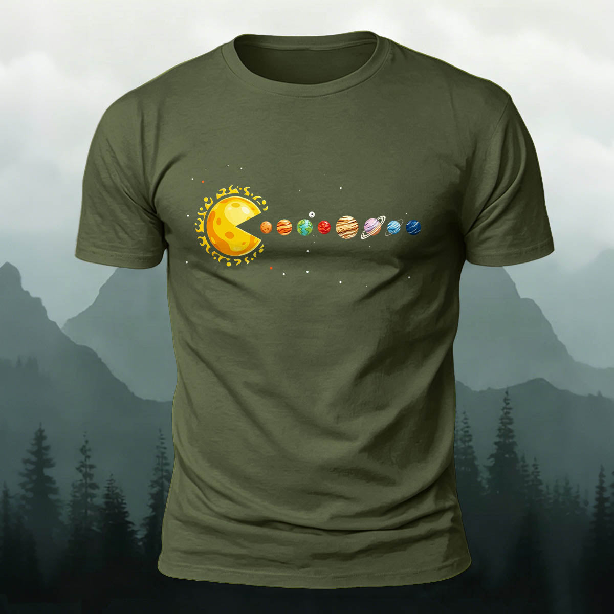 Fun Solar System Print Casual 100% Cotton T-Shirt