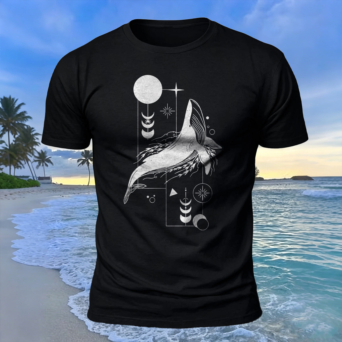 Whale Geometric Art Print 100% Cotton Casual T-Shirt