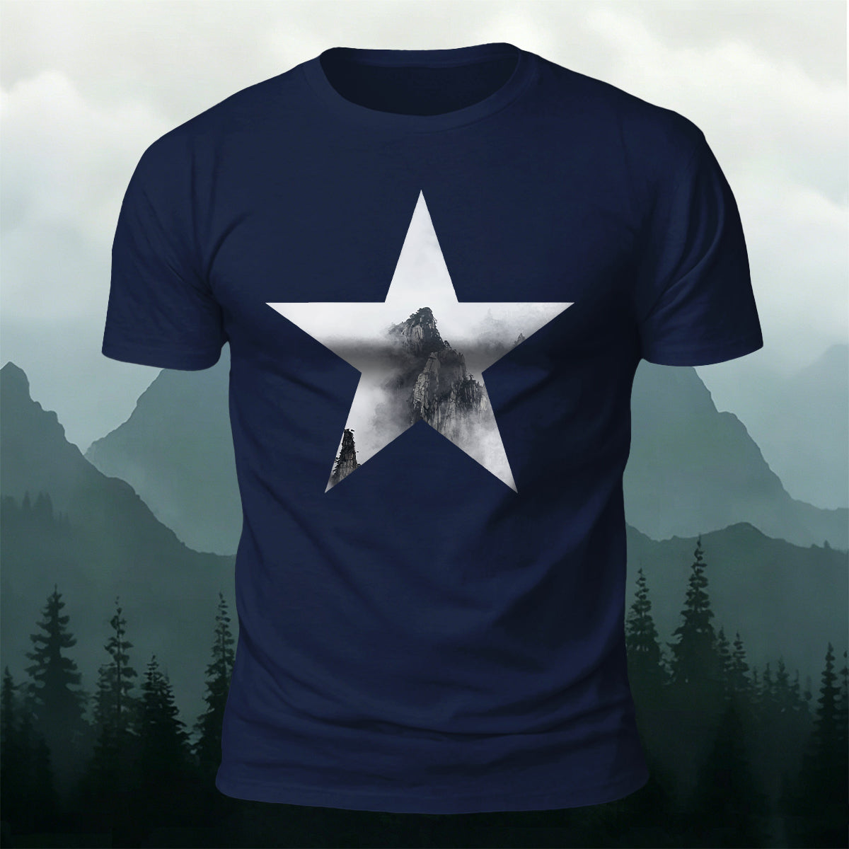 Five-Pointed Star Forest Casual Cotton T-Shirt