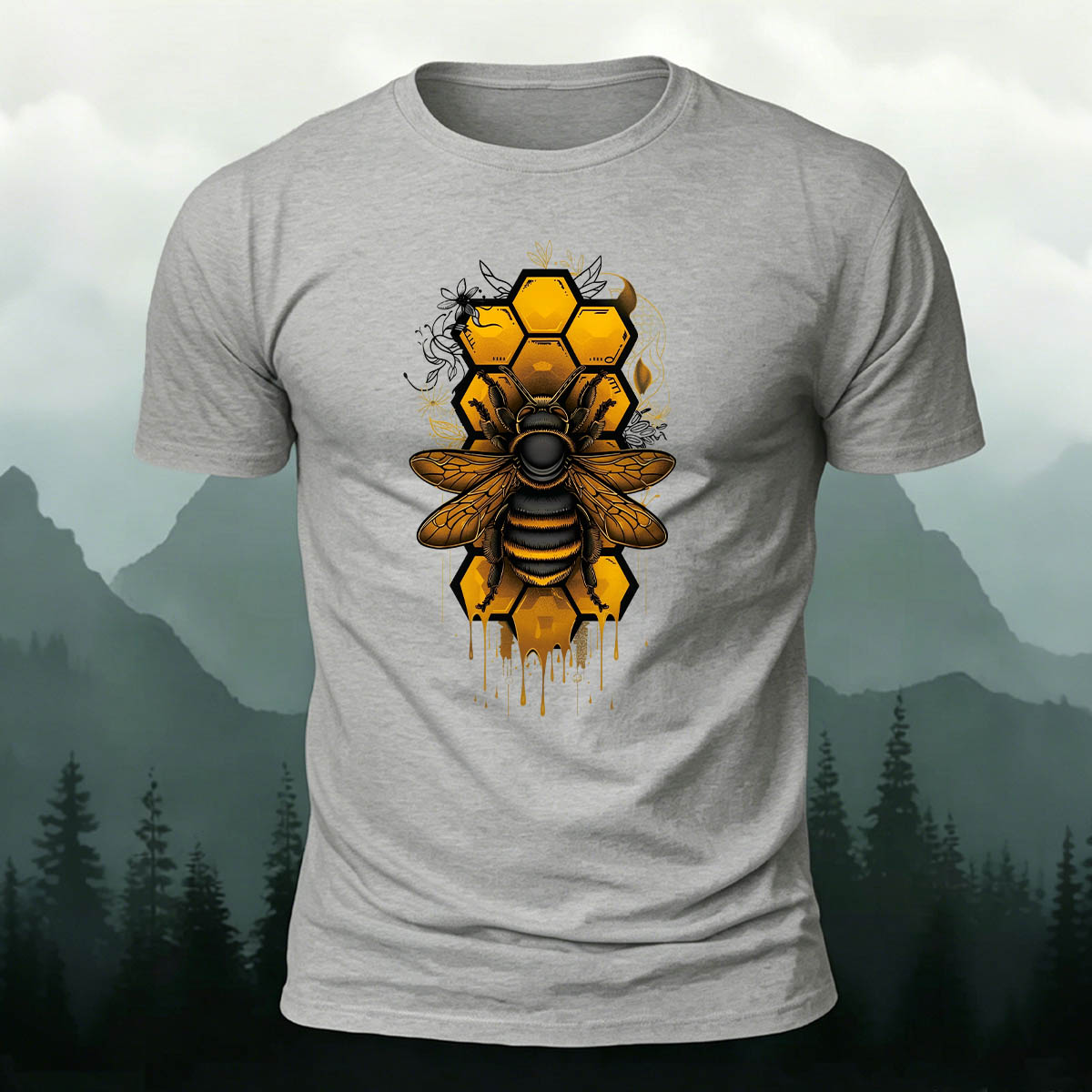 Bee Print Casual Natural 100% Cotton T-Shirt