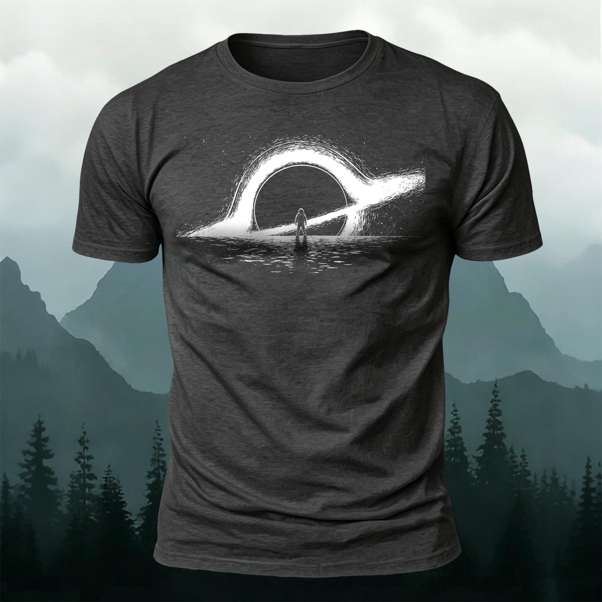 Dreamy Black Hole Printed Casual Cotton T-Shirt