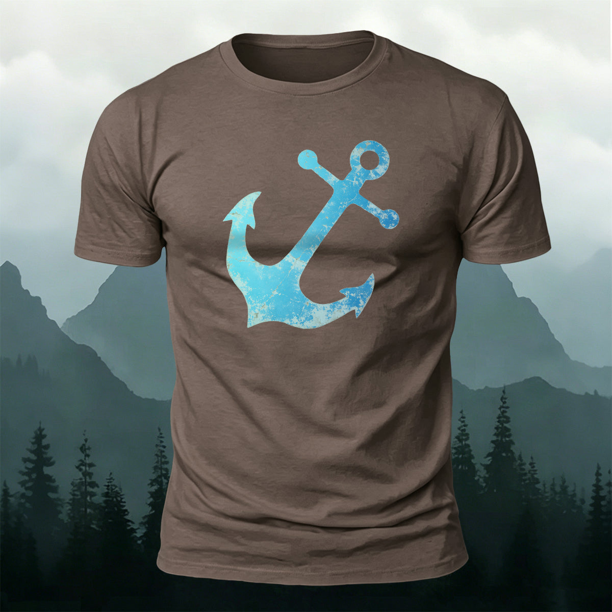 Vintage Blue Anchor Outdoor Casual Cotton T-Shirt