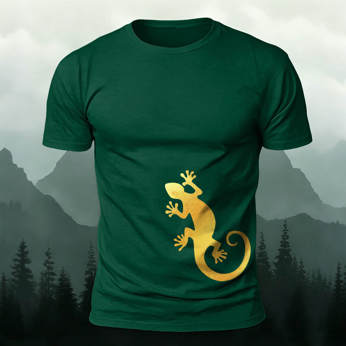 Golden Gecko Print 100% Cotton Crew Neck T-Shirt