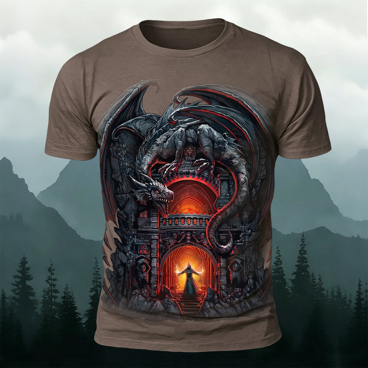Dark Demon Dragon Print Vintage Casual T-shirt
