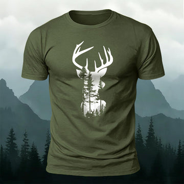 Moose Forest Print Natural Skin-Friendly T-Shirt