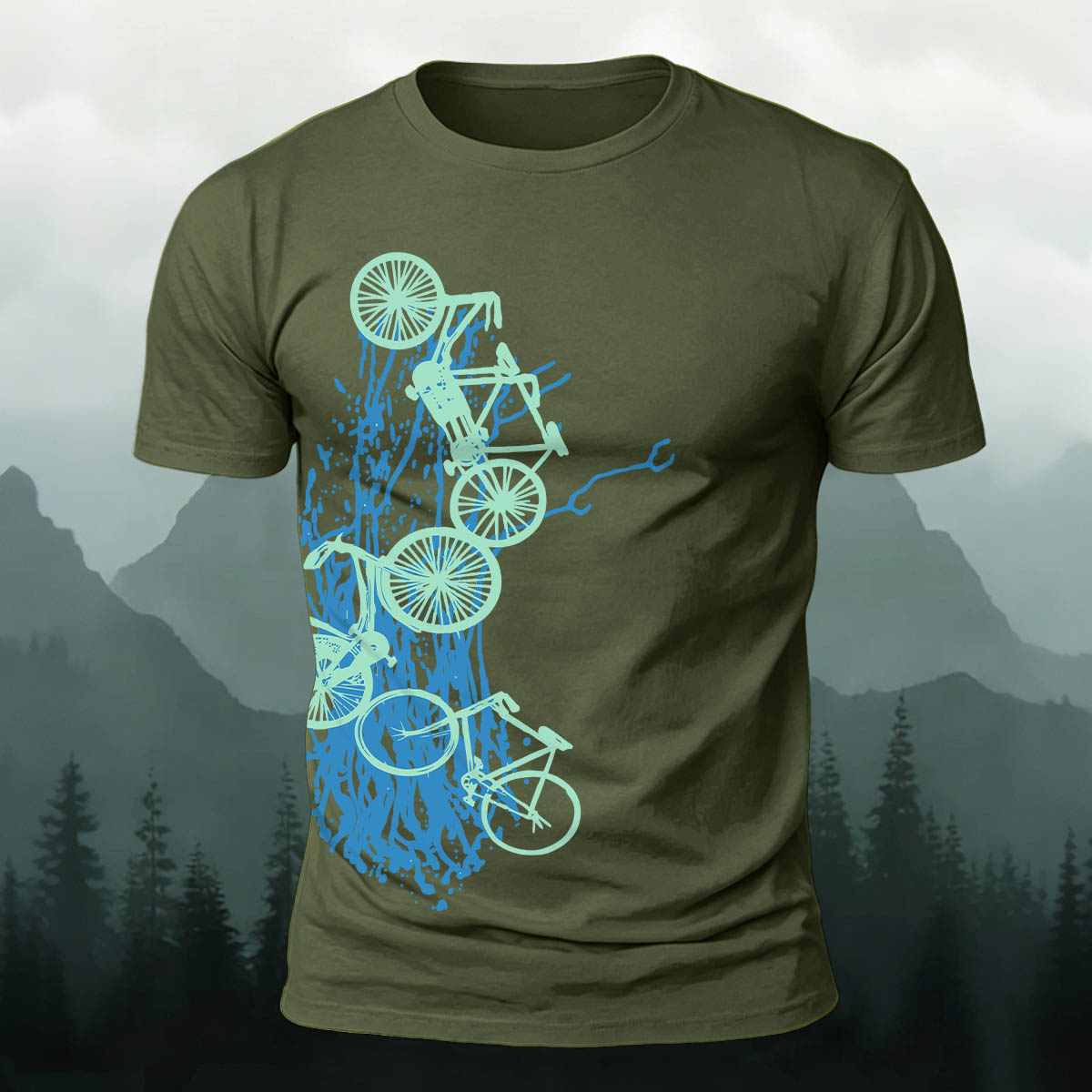 Artistic Bicycle Print Outdoor Casual Cotton T-Shirt