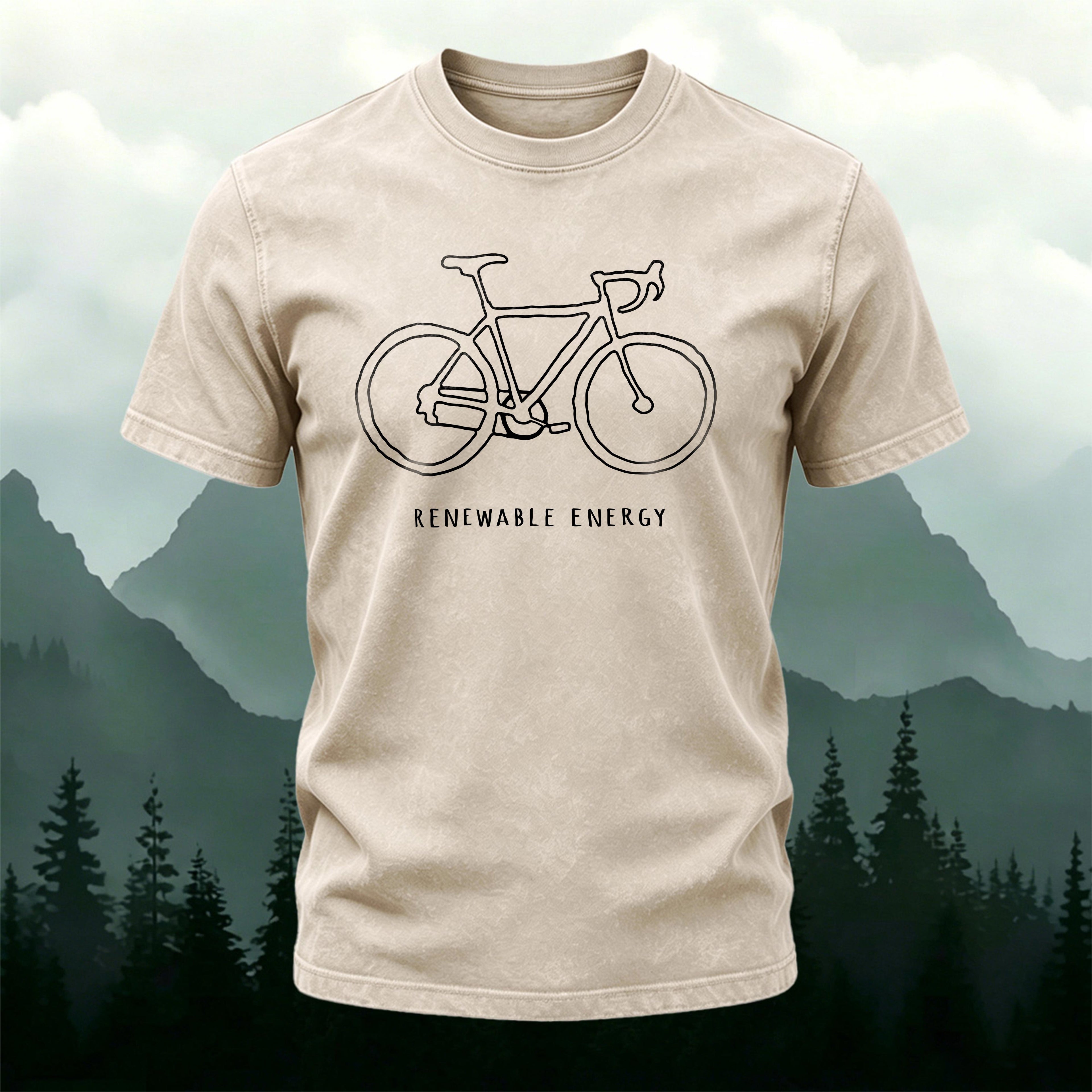 Simple Bicycle Print T-Shirt Casual Washed Cotton