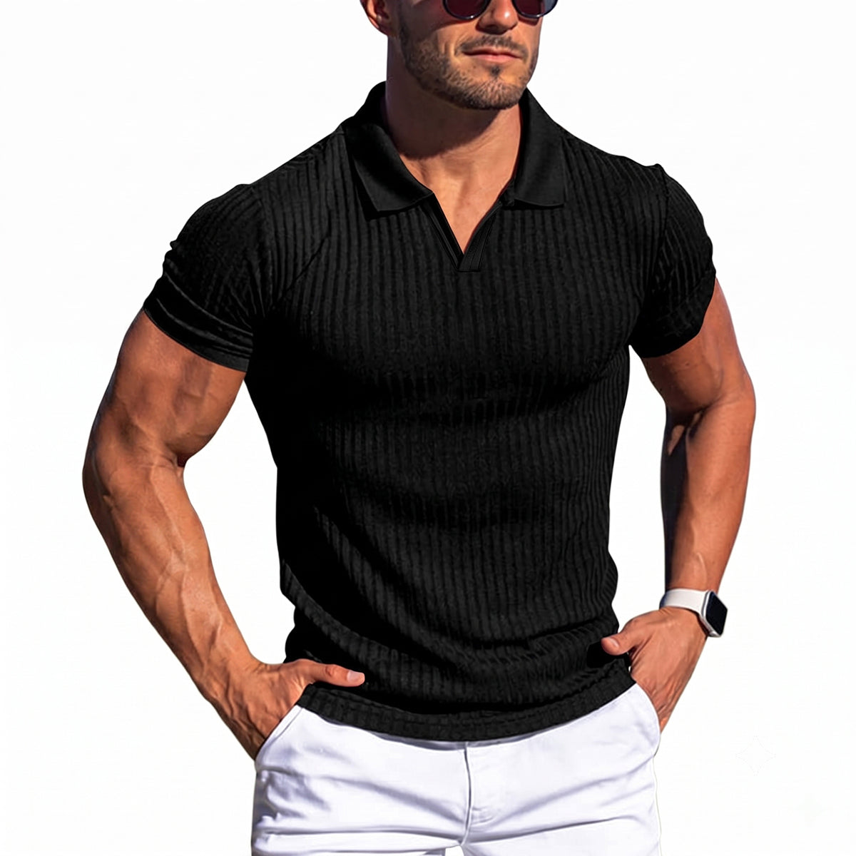 Vertical Stripe Casual Short-Sleeve Polo Shirt