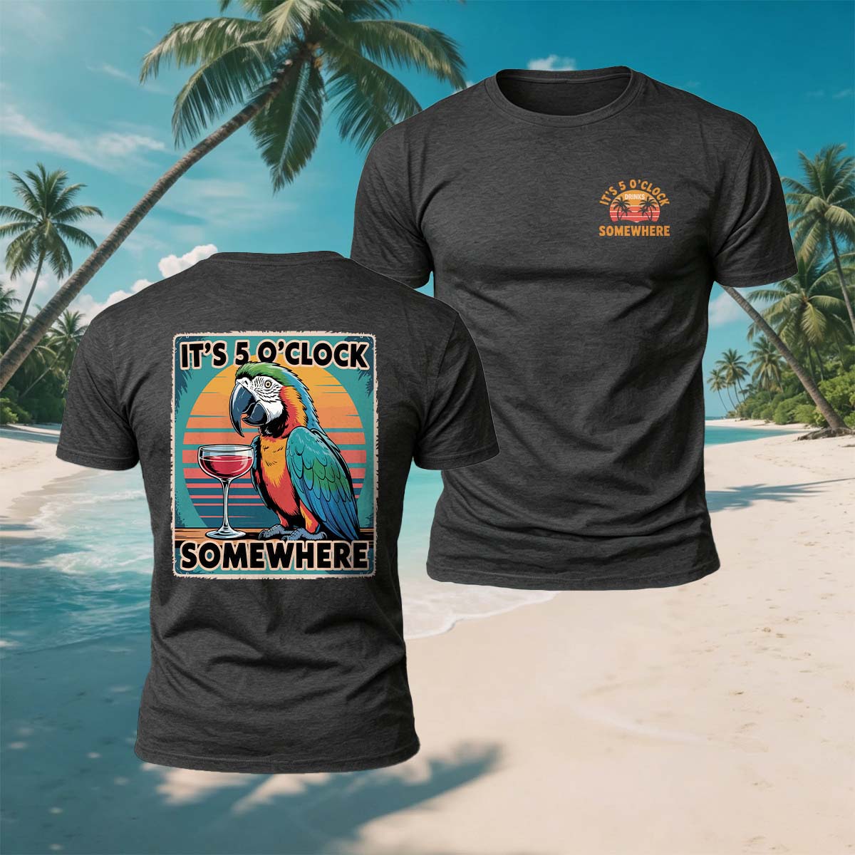 Fun Parrot Red Wine Print Casual Breathable Tee