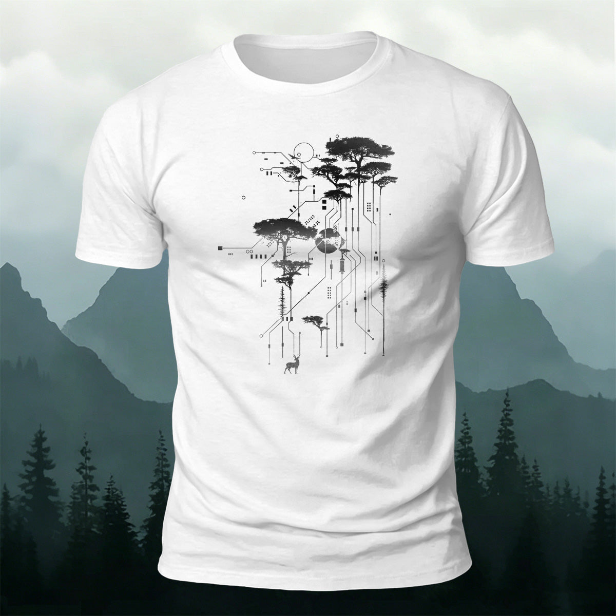 Forest Circuit Print Design 100% Cotton T-Shirt