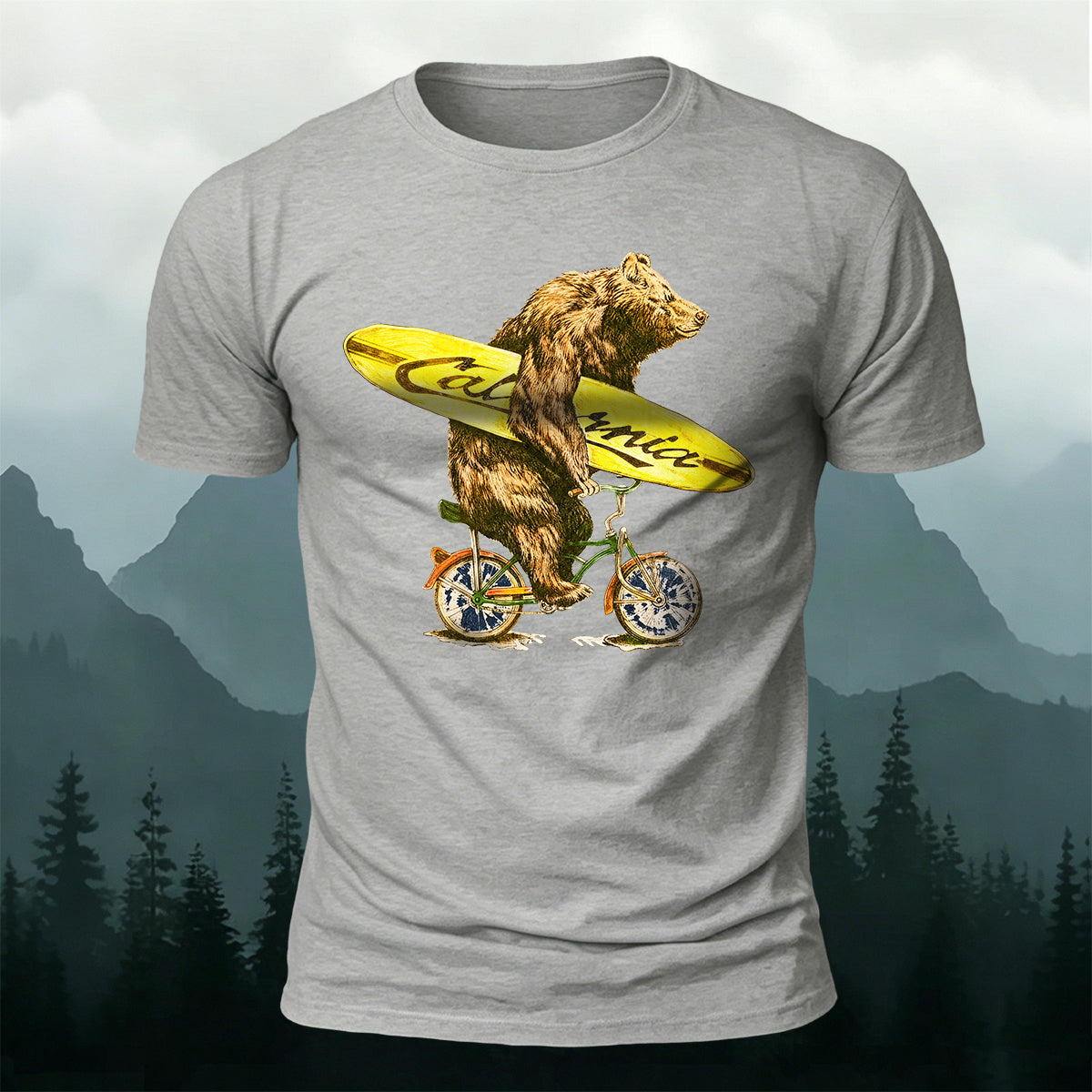 Fun Bear Cycling Surfing Outdoor Premium Cotton Tee