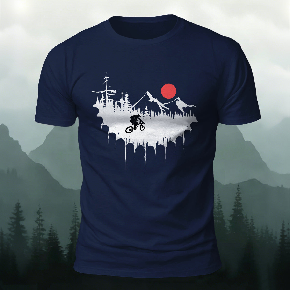 Cycling Print Natural Comfort Premium Cotton T-Shirt Navy