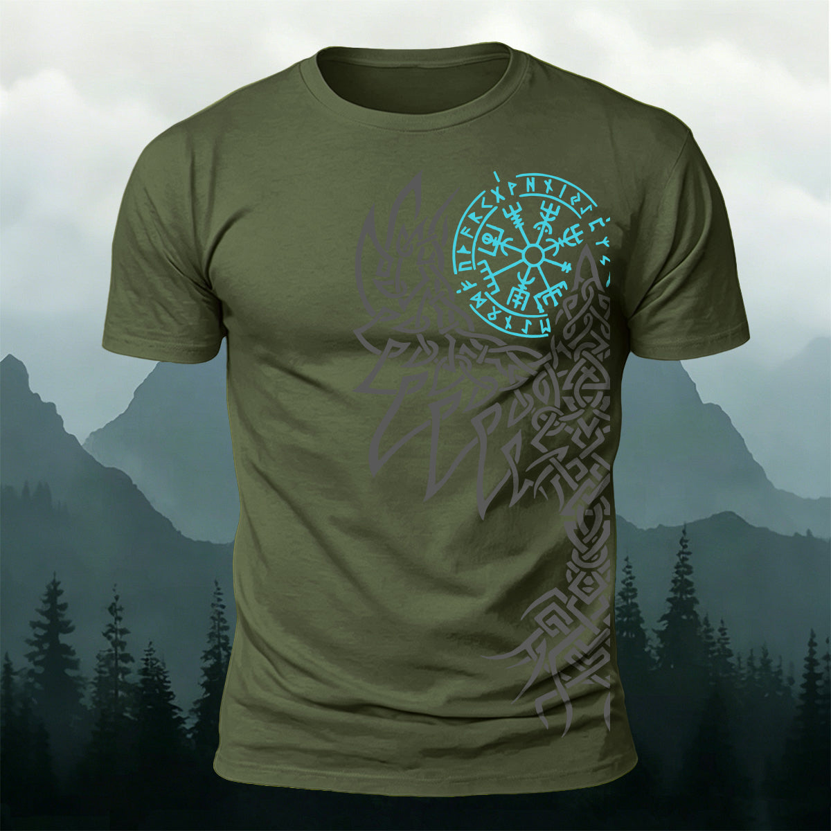 Giant Wolf Mythological Totem Print  Casual Cotton T-Shirt