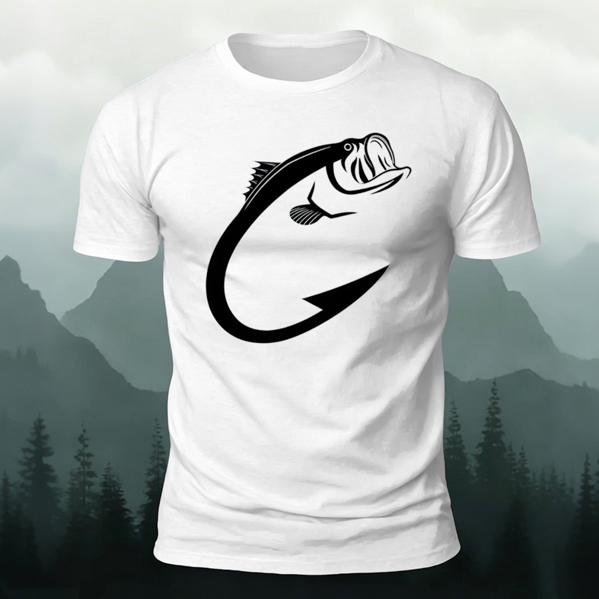 Beautiful Fish Pattern Comfortable Breathable Cotton T-shirt White