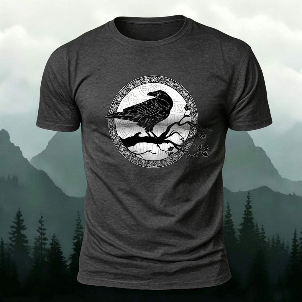 Bird and Branch Pattern Soft-touch Feel T-shirt