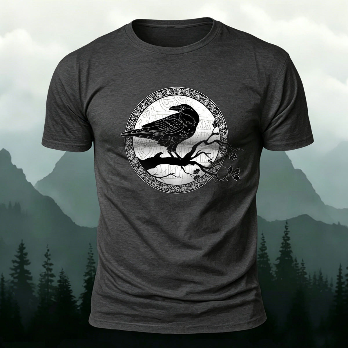 Bird and Branch Pattern Soft-touch Feel T-shirt