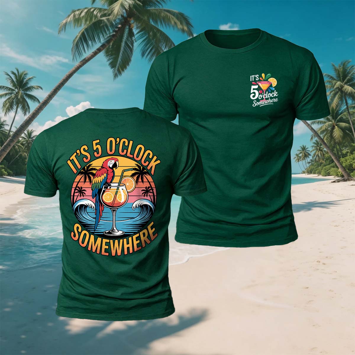 Parrot Drinking Fun Print Beach Casual Breathable Tee