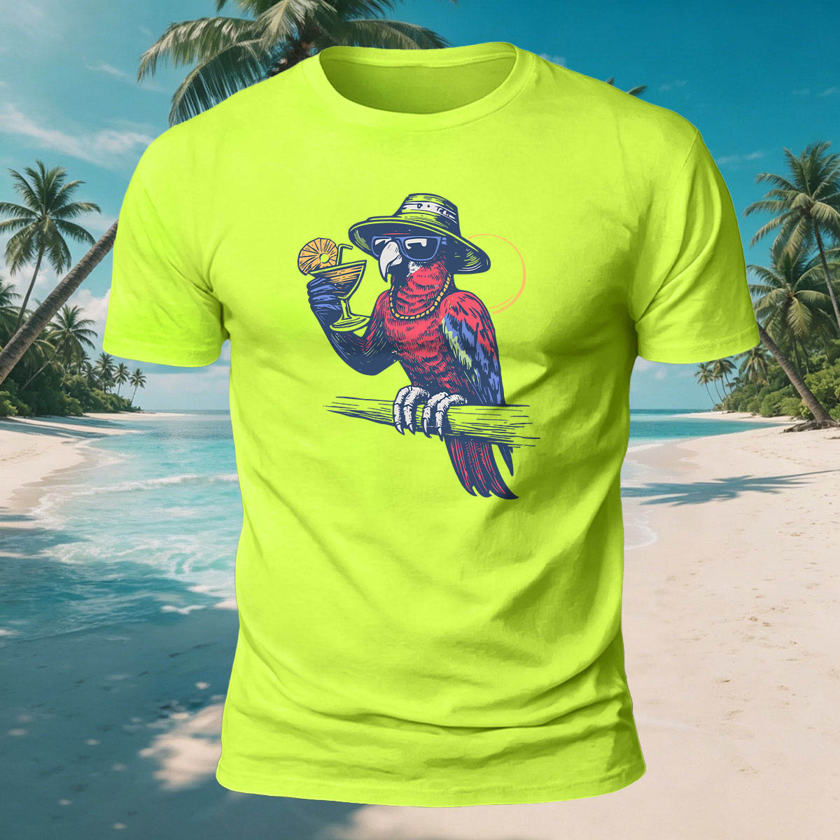 A Drink and Relax Bird Print Versatile Cotton T-Shirt