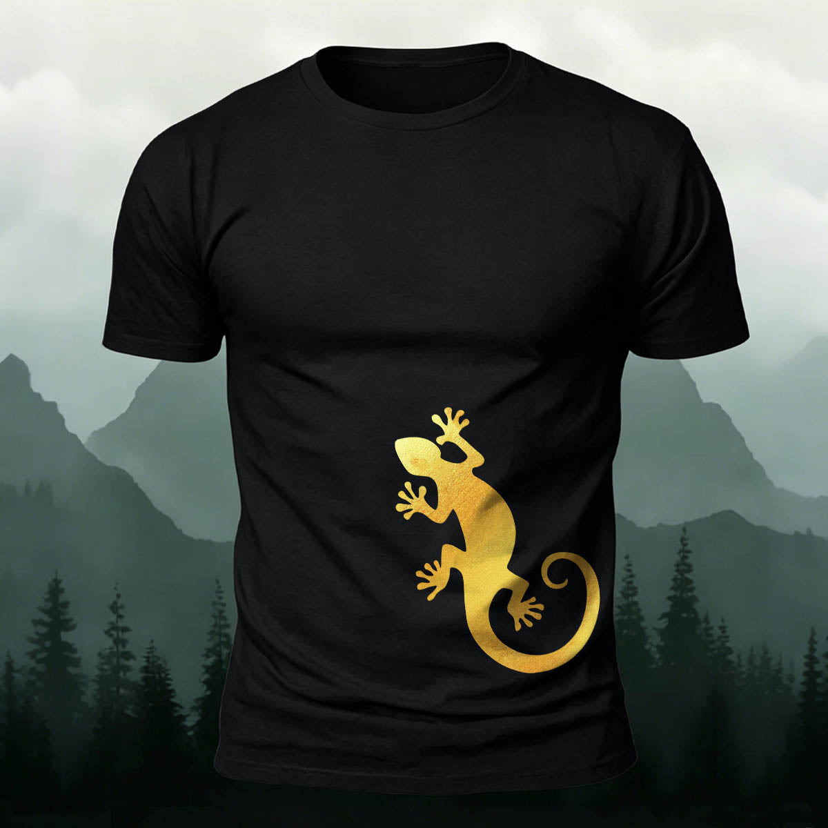 Golden Gecko Print 100% Cotton Crew Neck T-Shirt
