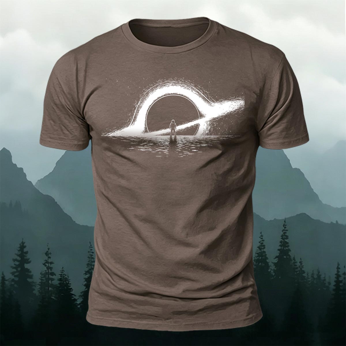 Dreamy Black Hole Printed Casual Cotton T-Shirt