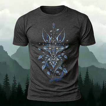 Fox Mythology Totem Print 100% Cotton T-Shirt