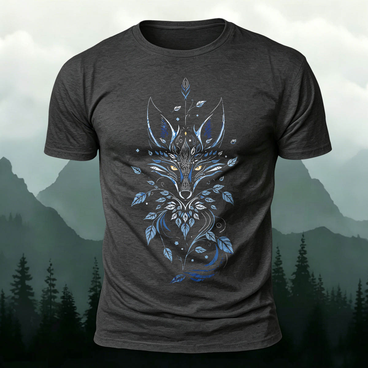 Fox Mythology Totem Print 100% Cotton T-Shirt