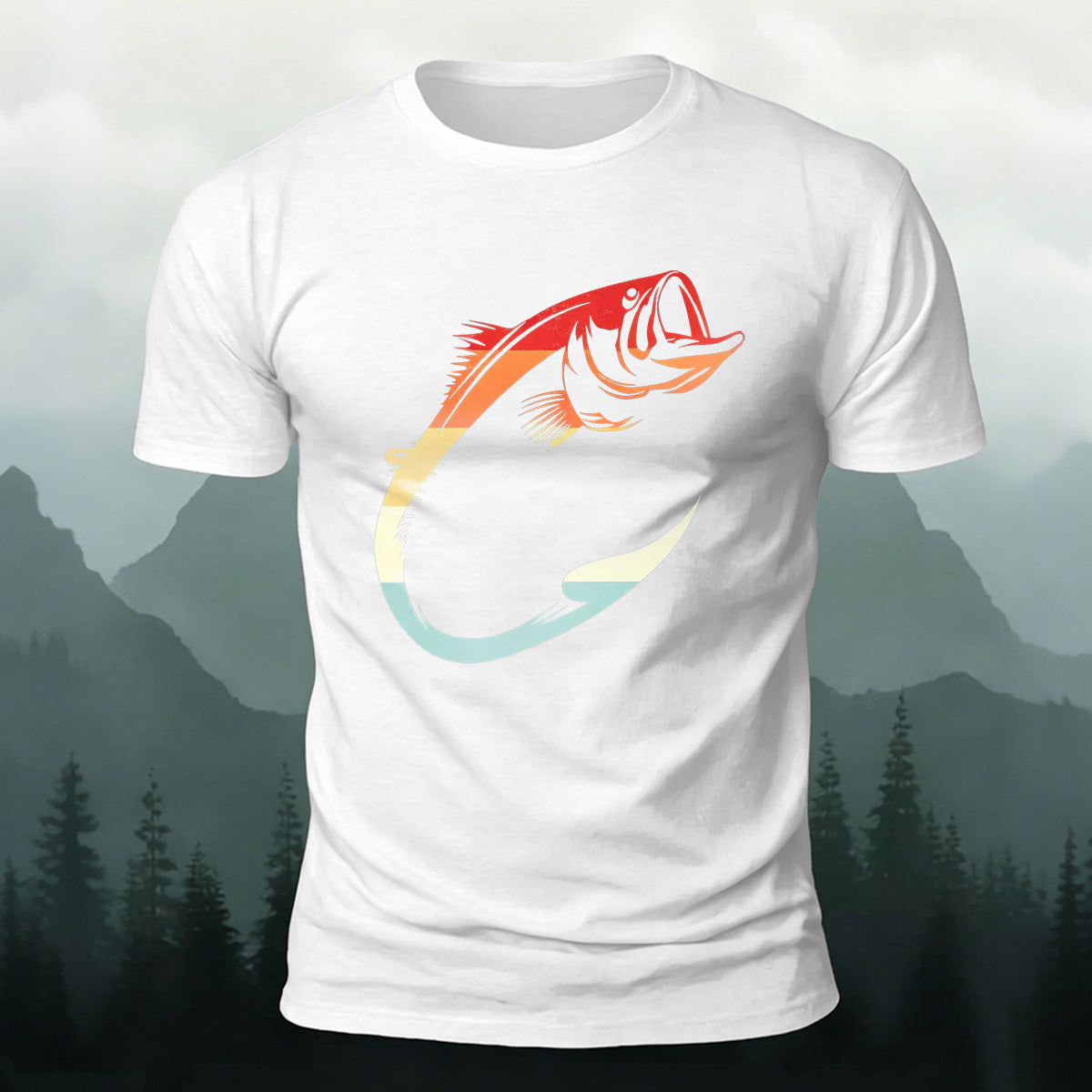 Colorful Hook Print Breathable Material Casual T-Shirt White