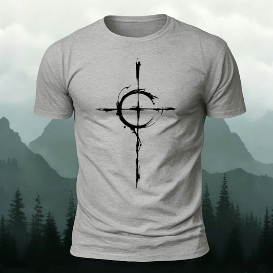 Cross-Pattern Ink Wash Print  Cotton T-shirt