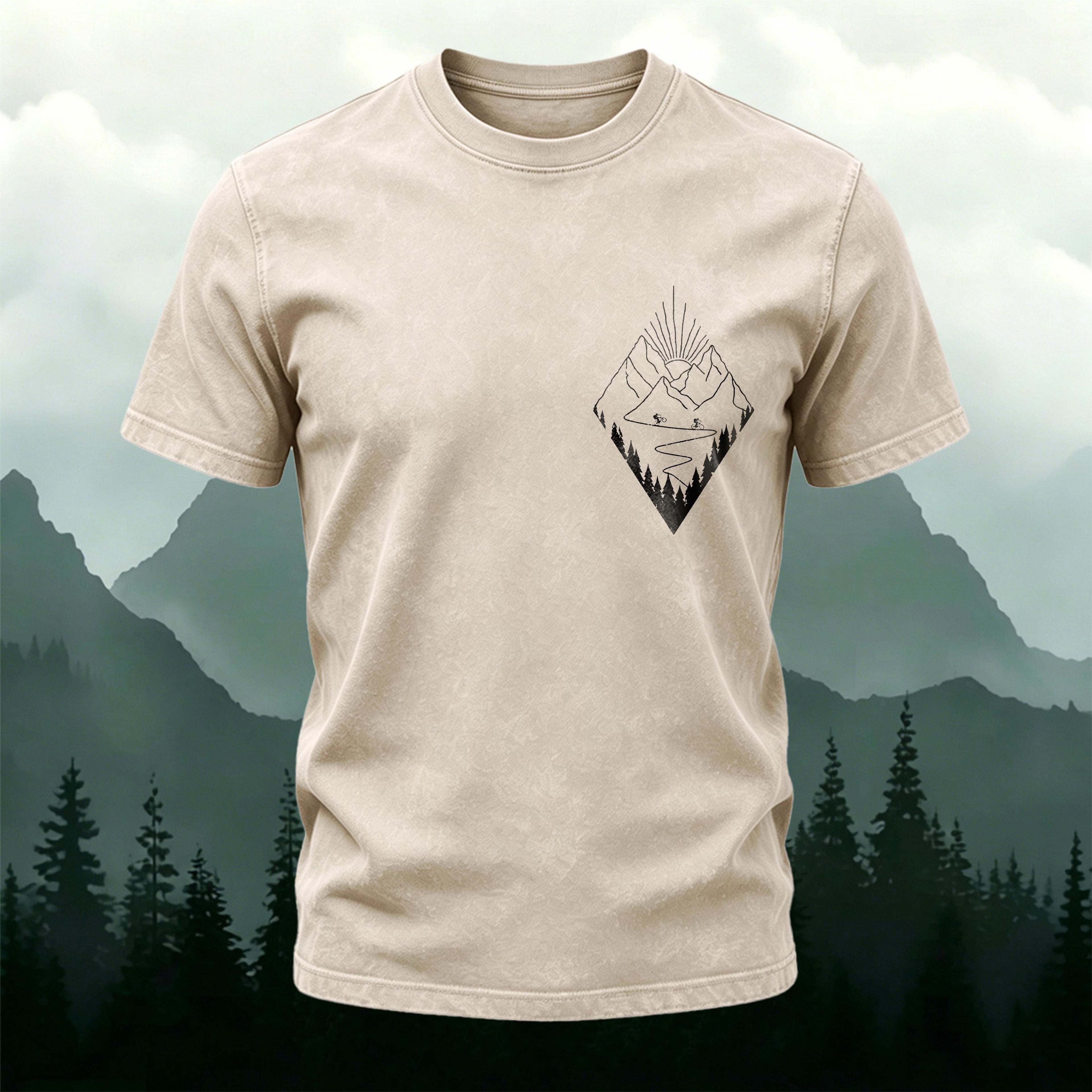 Simple Cycling Print Natural Washed Cotton T-Shirt