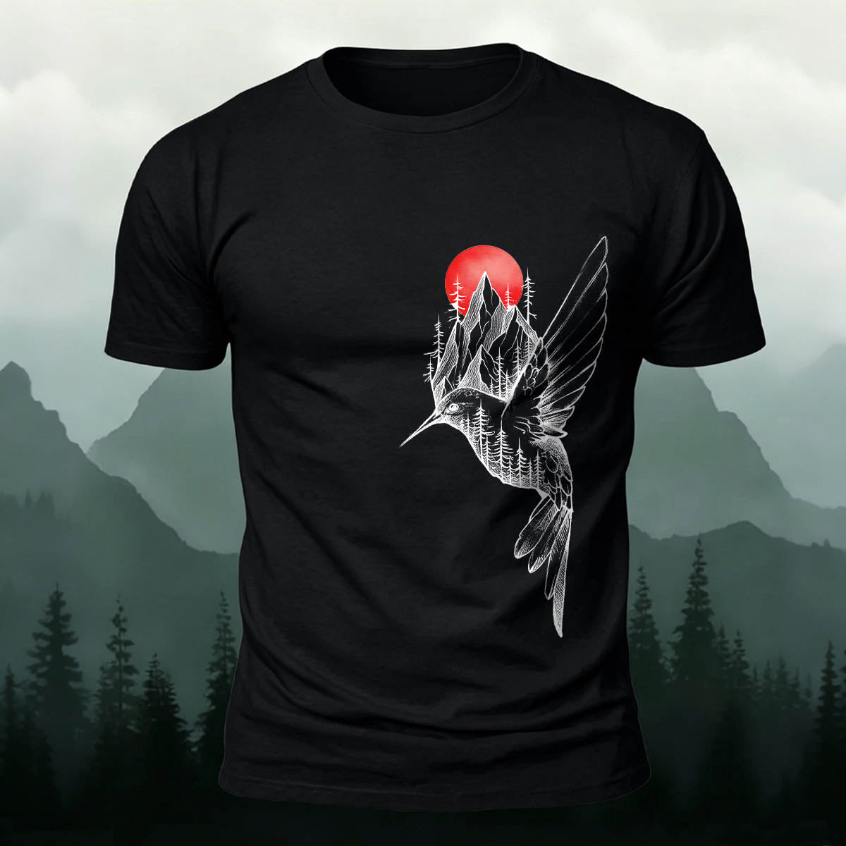 Bird Forest Print Casual Premium Cotton T-Shirt