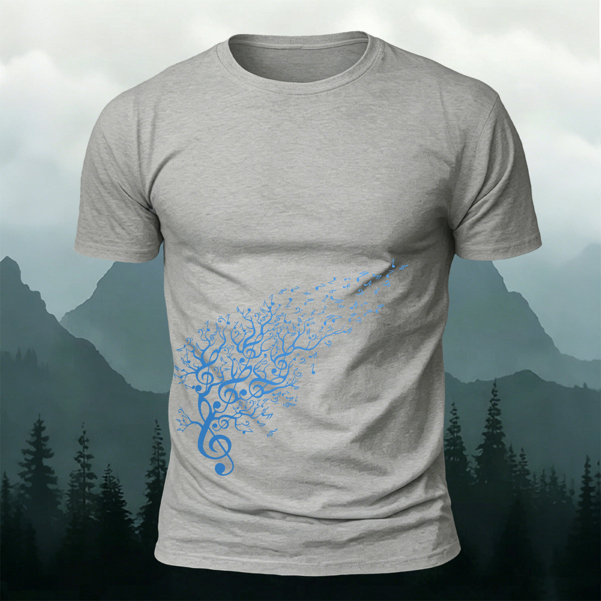 Flowing Musical Note Print Cotton Casual T-Shirt