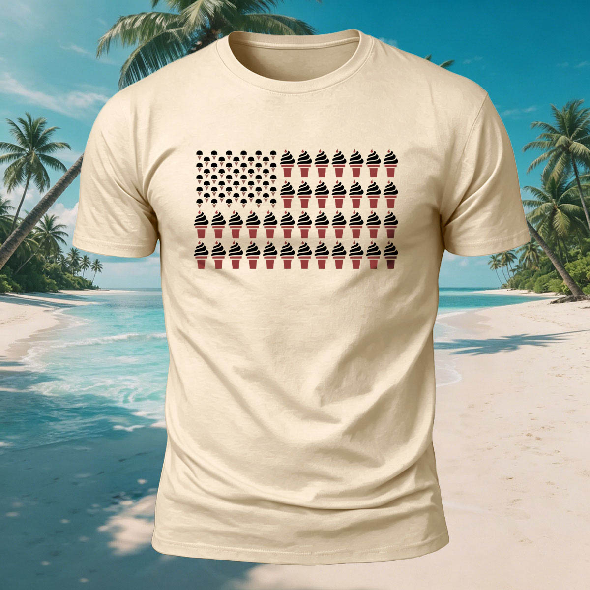 Ice Cream Flag Print Versatile Breathable Cotton T-Shirt